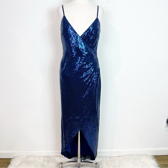 NICOLE MILLER COLLECTION BLUE SEQUIN FORMAL EVENING PARTY DRESS WOMENS SZ 12 - Picture 3 of 8